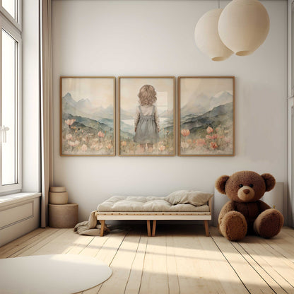 Enchanted Wildflower Triptych Art Prints, Vintage Girl Nursery Decor - WildfieldPrints
