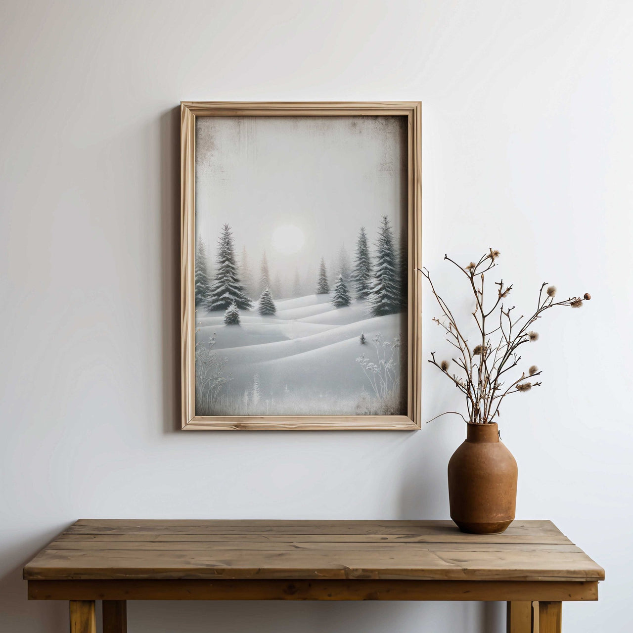 Snowy Forest Wall Art – Winter Living Room Decor