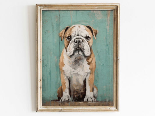 English Bulldog Wall Art, Vintage Dog Portrait, Gift for Dog Lovers - WildfieldPrints