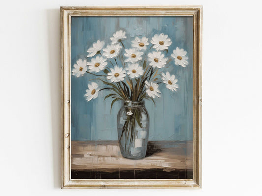 Vintage Daisies Print – Floral Living Room Wall Decor