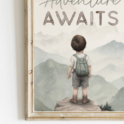 Explorer Wall Art, Vintage Mountain Decor, Adventure Awaits - WildfieldPrints