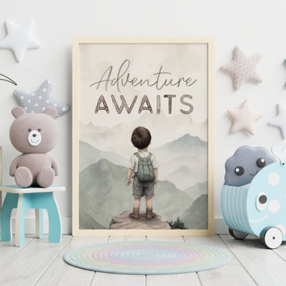 Explorer Wall Art, Vintage Mountain Decor, Adventure Awaits - WildfieldPrints