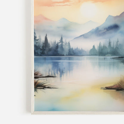 Fall Forest Wall Decor, Sunset Landscape Painting, Vintage Watercolor Art - WildfieldPrints