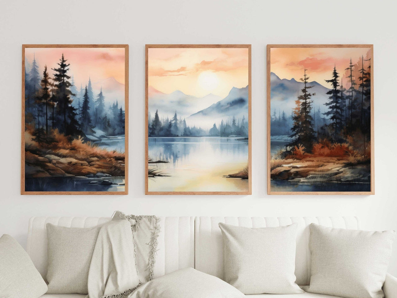 Autumn Forest Wall Art – Landscape Living Room Print • Set of 3