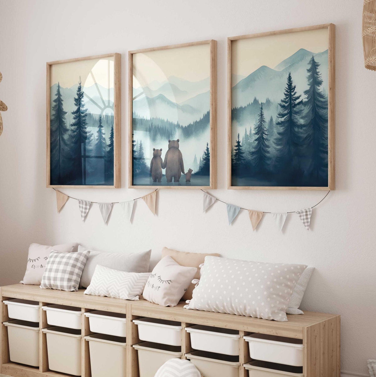 Bear Family Wall Art – Animal Nursery Print for Kids' Room • Set of 3