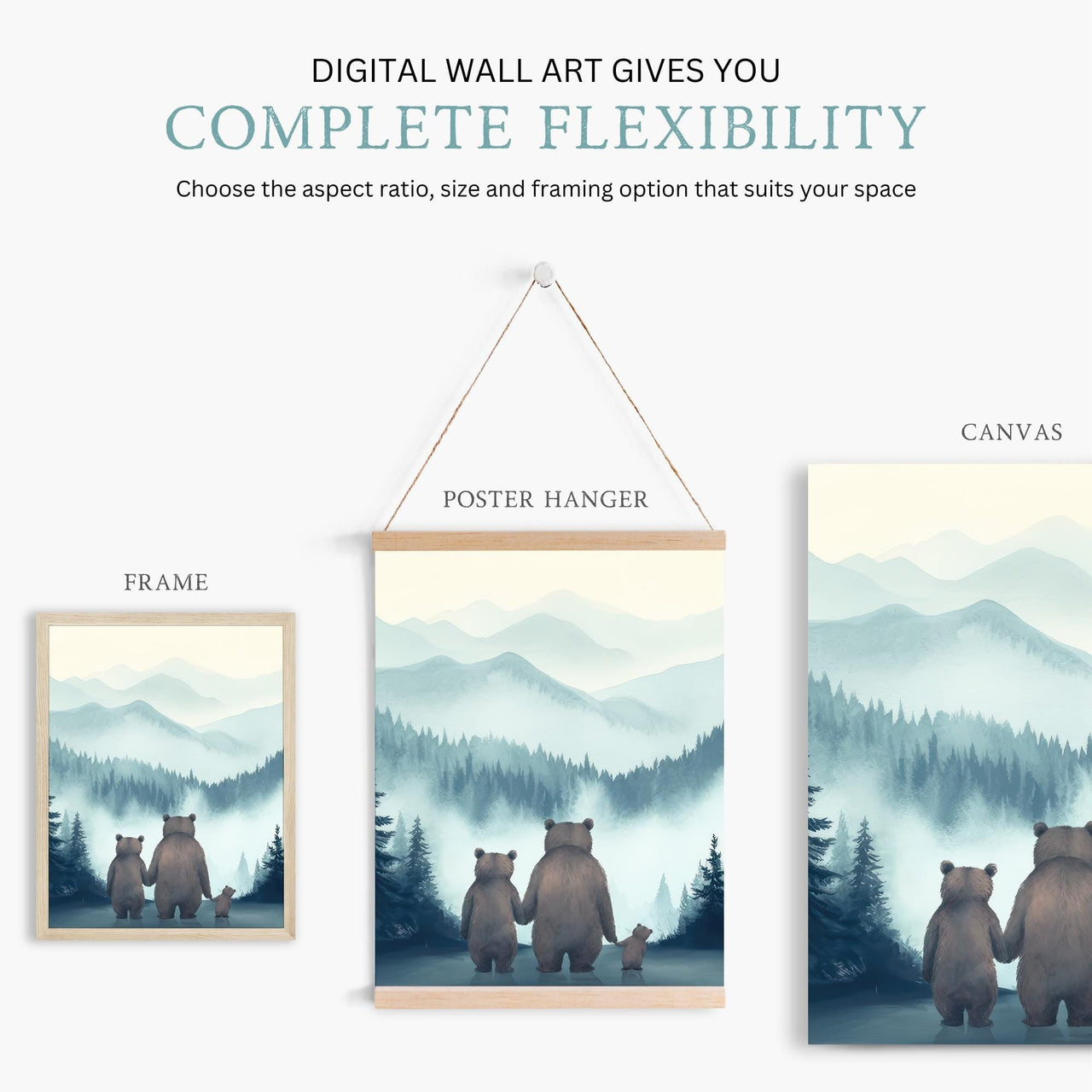 Bear Family Wall Art – Animal Nursery Print for Kids' Room • Set of 3