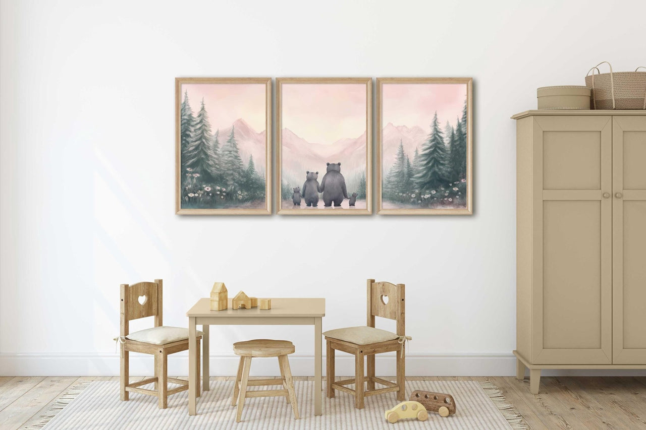 Bear Family Wall Art – Animal Nursery Print • Set of 3