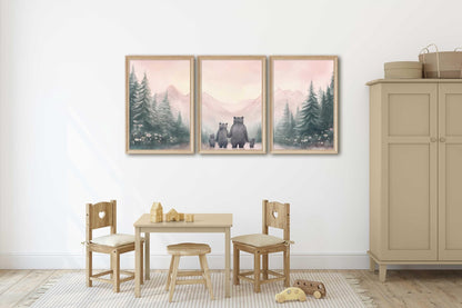 Family Bear Wall Art, Girl Nursery Decor, Animal Family Portrait - WildfieldPrints