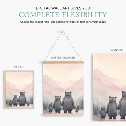 Family Bear Wall Art, Girl Nursery Decor, Animal Family Portrait - WildfieldPrints