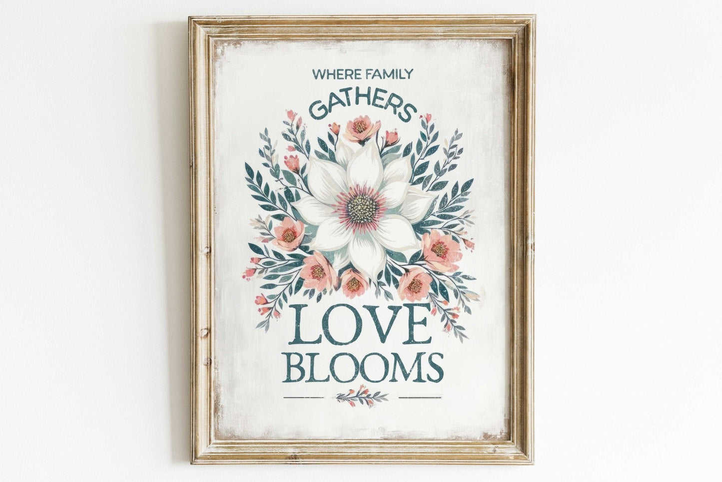 Family Quote Print, Vintage Wall Art, Rustic Kitchen Decor, Floral Design - WildfieldPrints