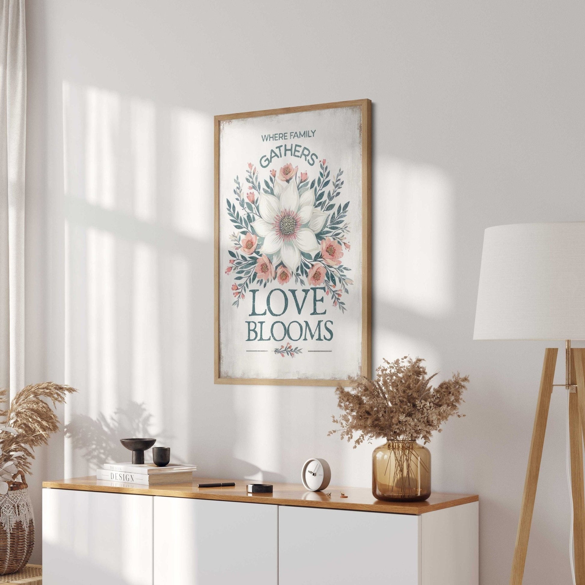 Family Quote Print, Vintage Wall Art, Rustic Kitchen Decor, Floral Design - WildfieldPrints