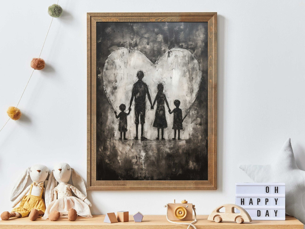 Family Silhouette Wall Art – Rustic Farmhouse Print for Family Room