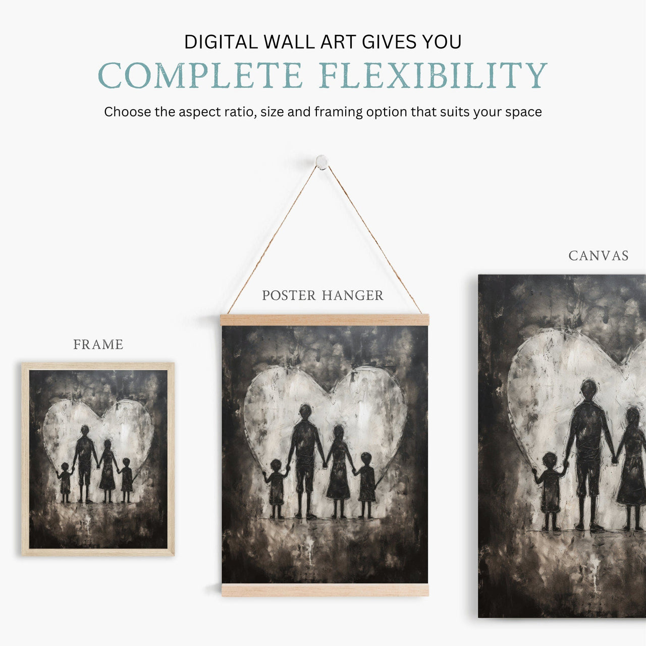 Family Silhouette Wall Art – Rustic Farmhouse Print for Family Room