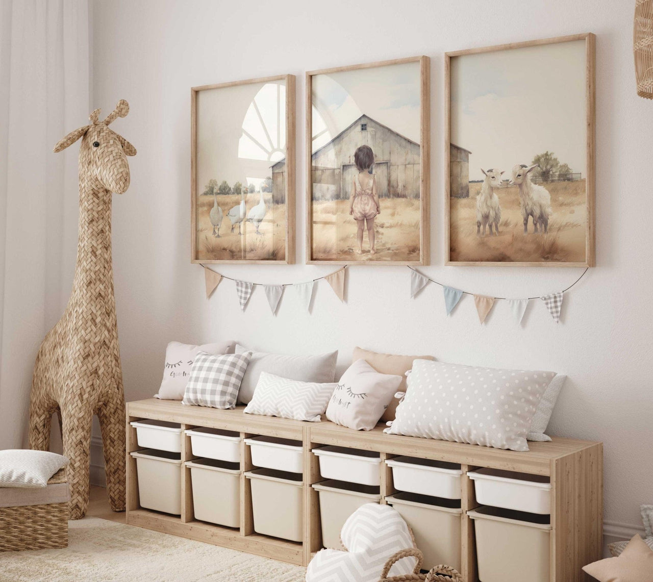 Farm Animal Wall Art – Animal Nursery Print for Girls Room • Set of 3