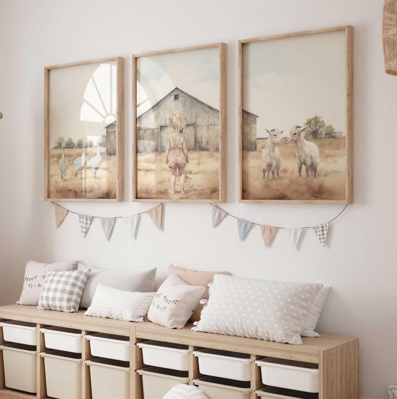 Geese and Goats Print – Farm Nursery Wall Art • Set of 3