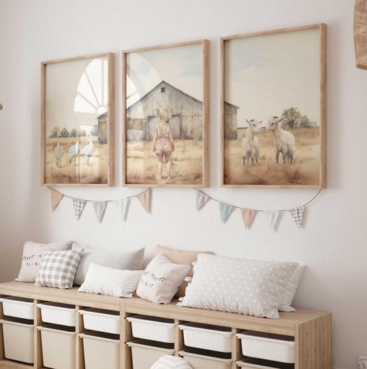 Farm Animal Nursery Decor, Farmhouse Style, Geese & Goats Print - WildfieldPrints