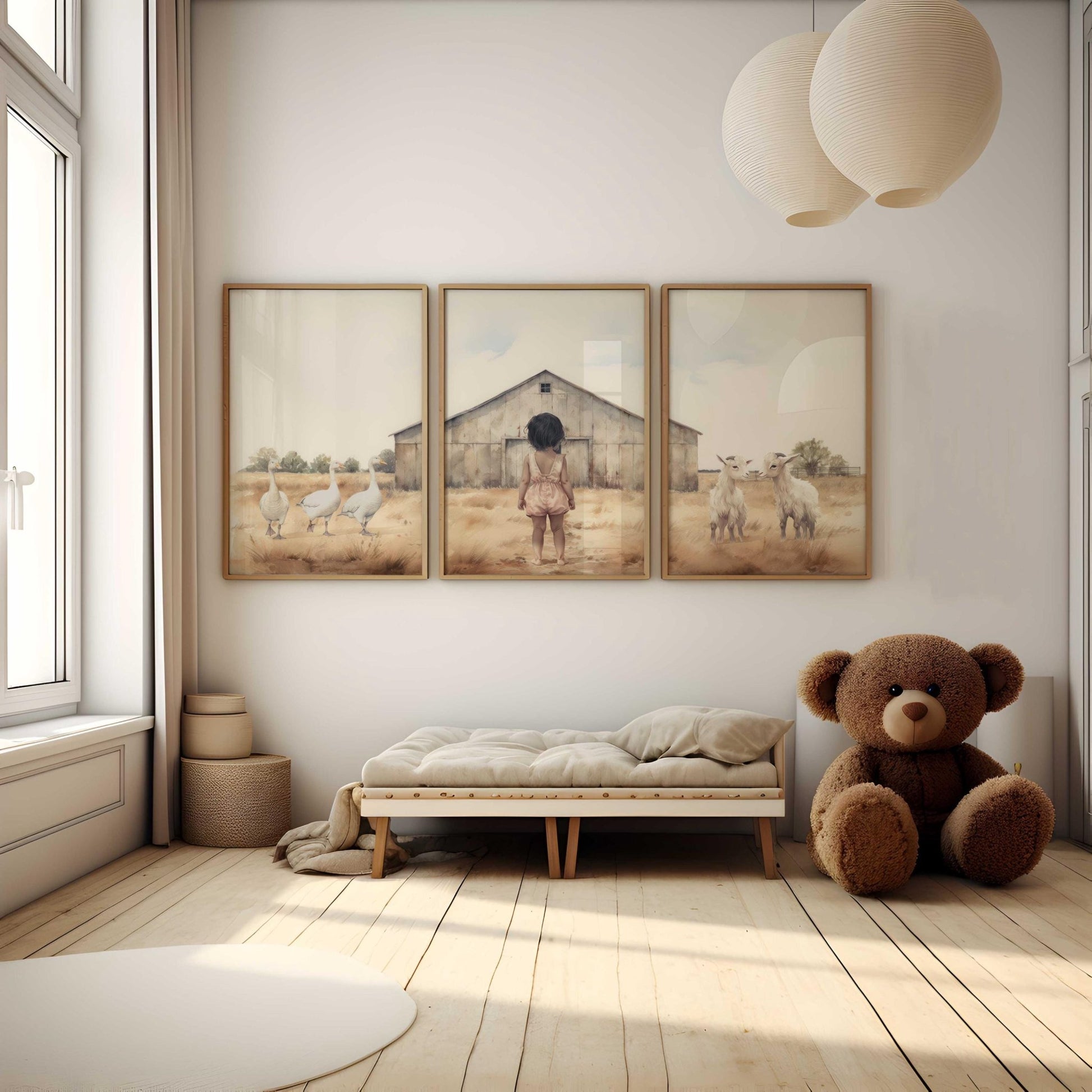 Farm Animal Nursery Decor, Farmhouse Wall Art, Goats and Geese - WildfieldPrints