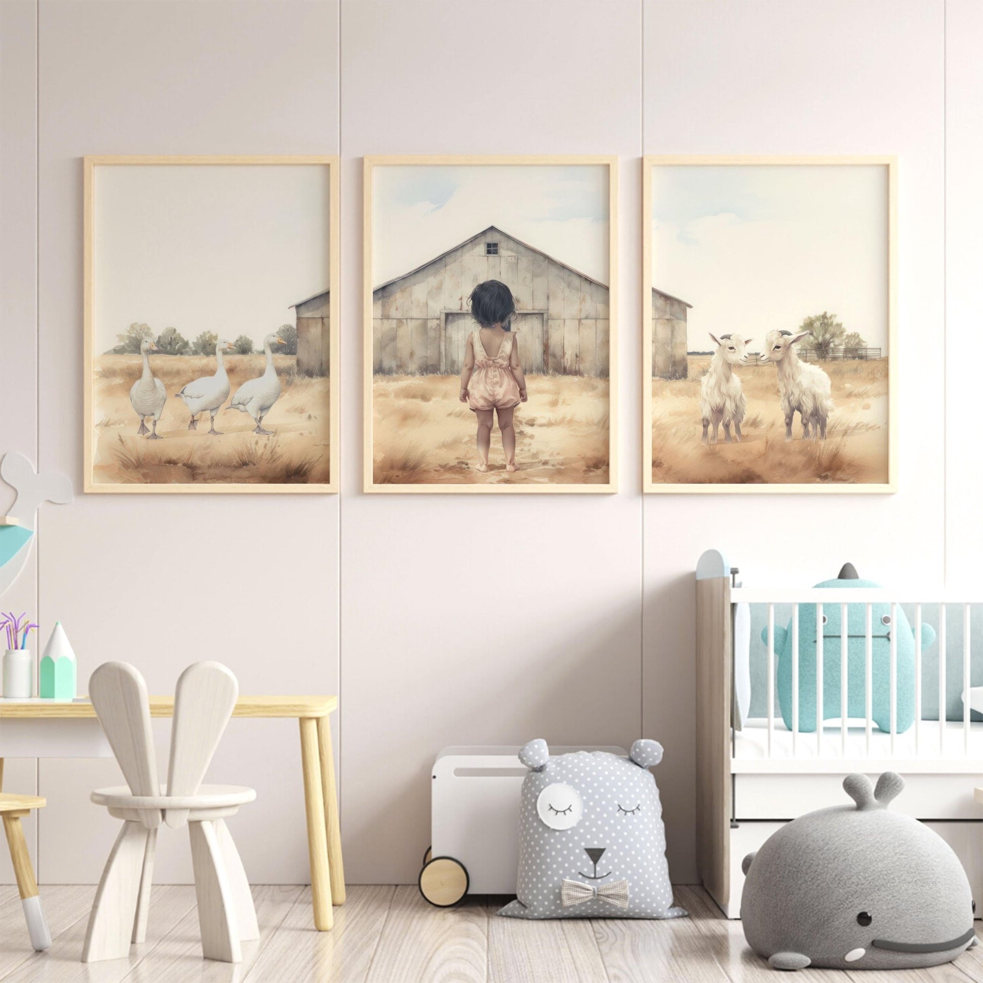 Farm Animal Nursery Decor, Farmhouse Wall Art, Goats and Geese - WildfieldPrints