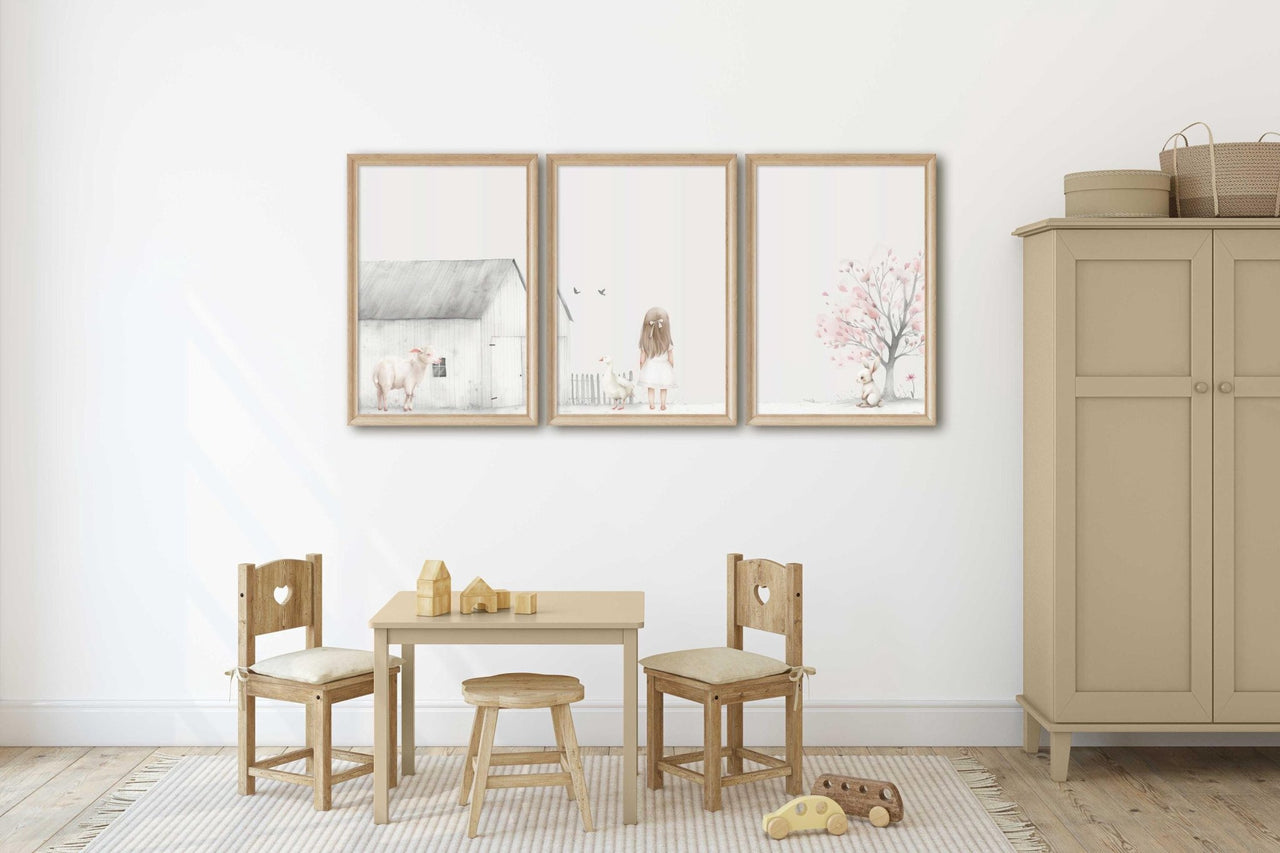 Goose Wall Art – Farm Animal Nursery Print for Girls • Set of 3