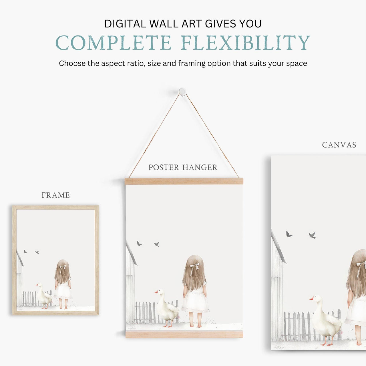 Goose Wall Art – Farm Animal Nursery Print for Girls • Set of 3