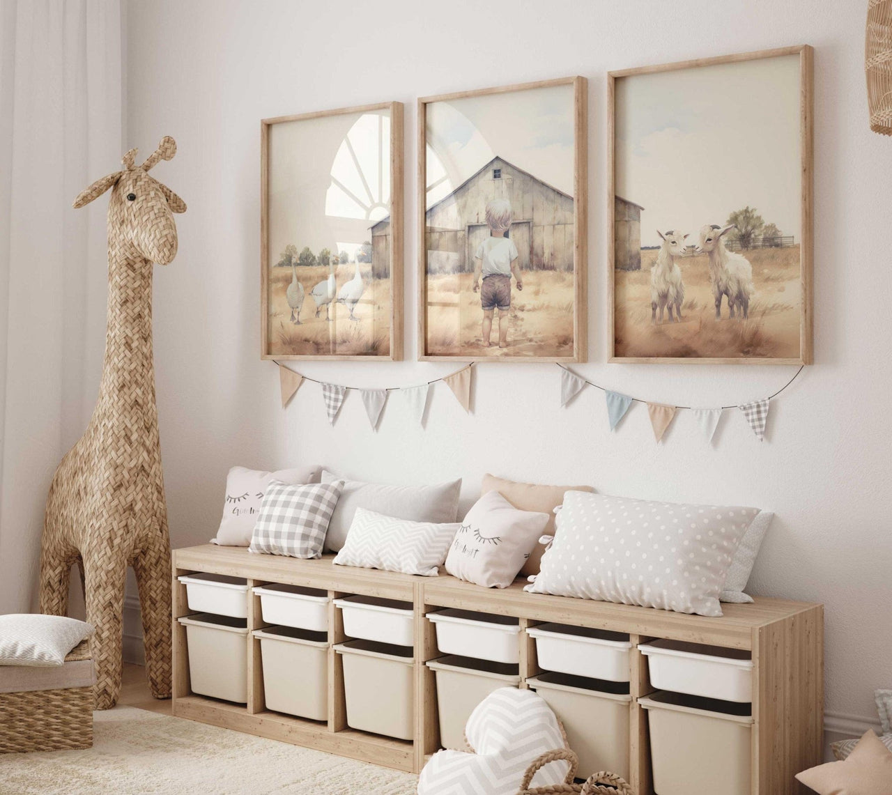 Goats & Geese Wall Art – Farm Nursery Print • Set of 3
