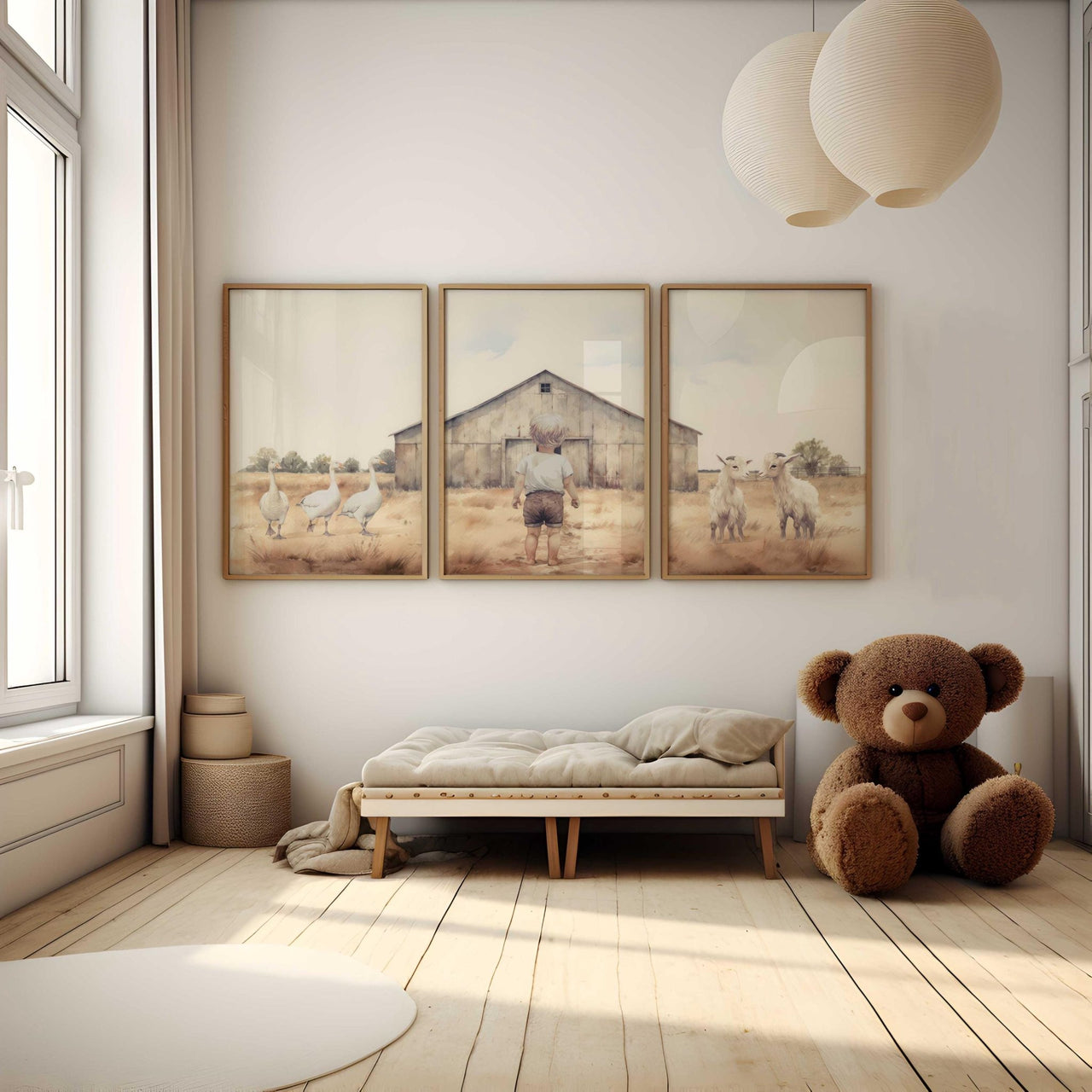 Goats & Geese Wall Art – Farm Nursery Print • Set of 3