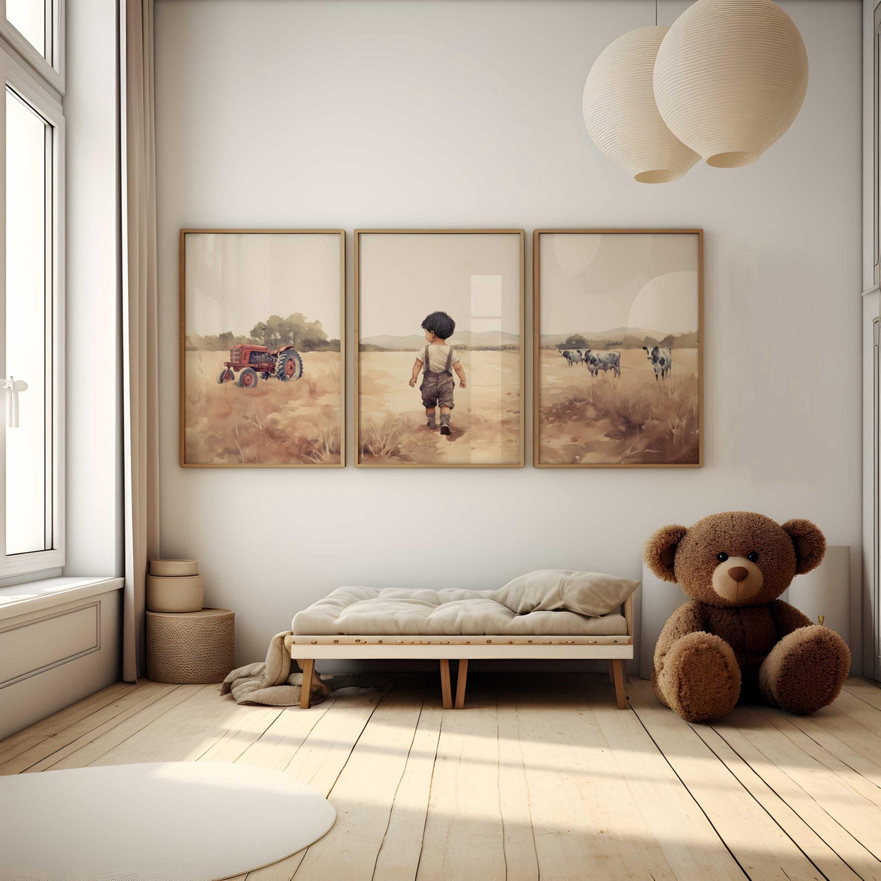 Cow & Tractor Wall Art – Farm Boys Room Prints • Set of 3
