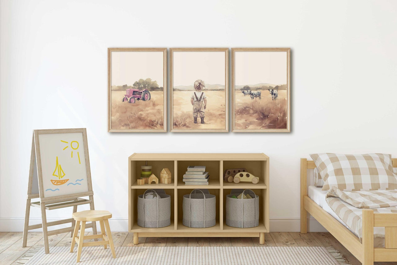 Farm Girl Wall Art – Country Nursery Print for Girls Room • Set of 3
