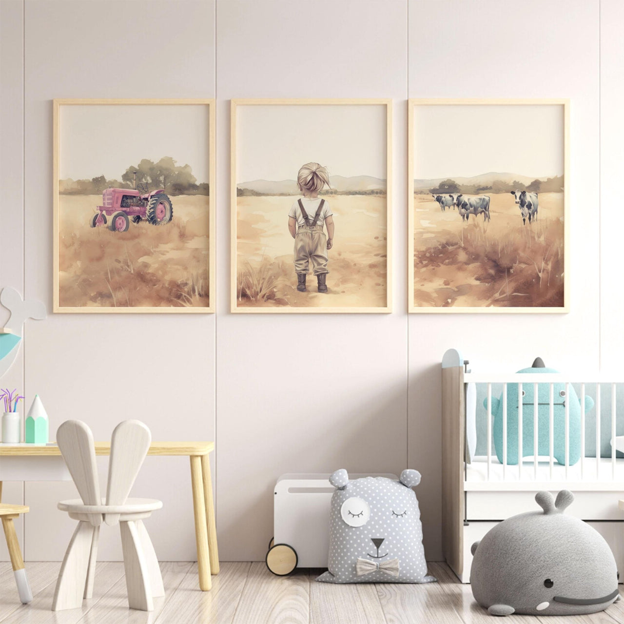 Farm Girl Wall Art – Country Nursery Print for Girls Room • Set of 3