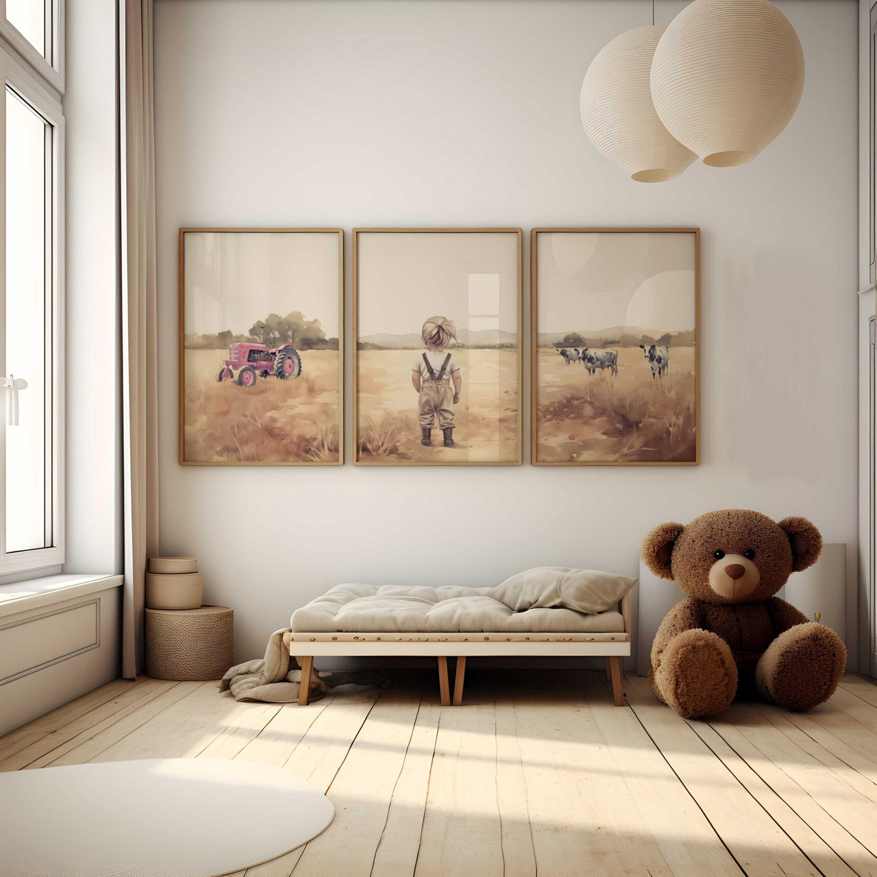 Farm Girl Wall Art – Country Nursery Print for Girls Room • Set of 3