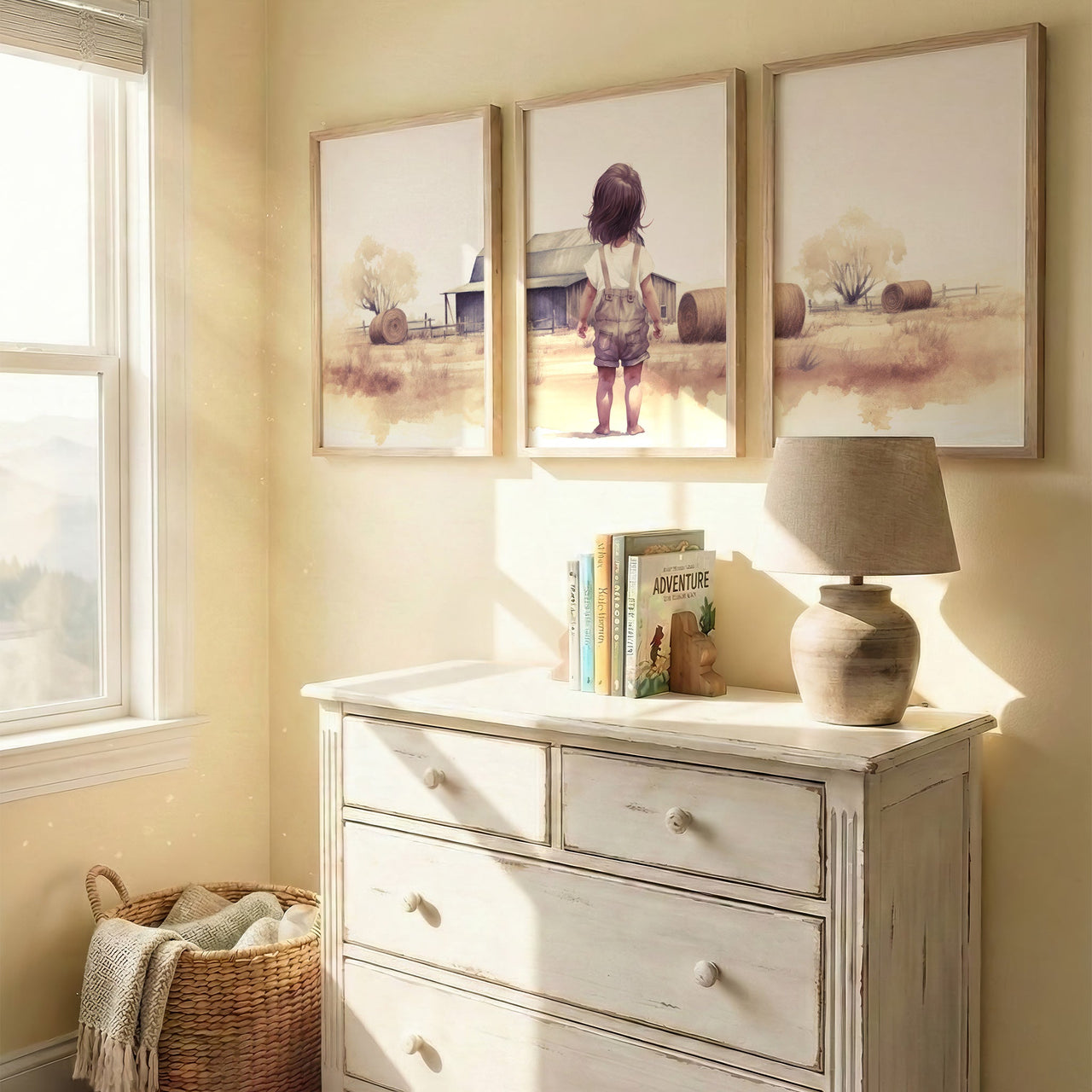 Farm Girl Print – Country Nursery Wall Art for Girls Room • Set of 3