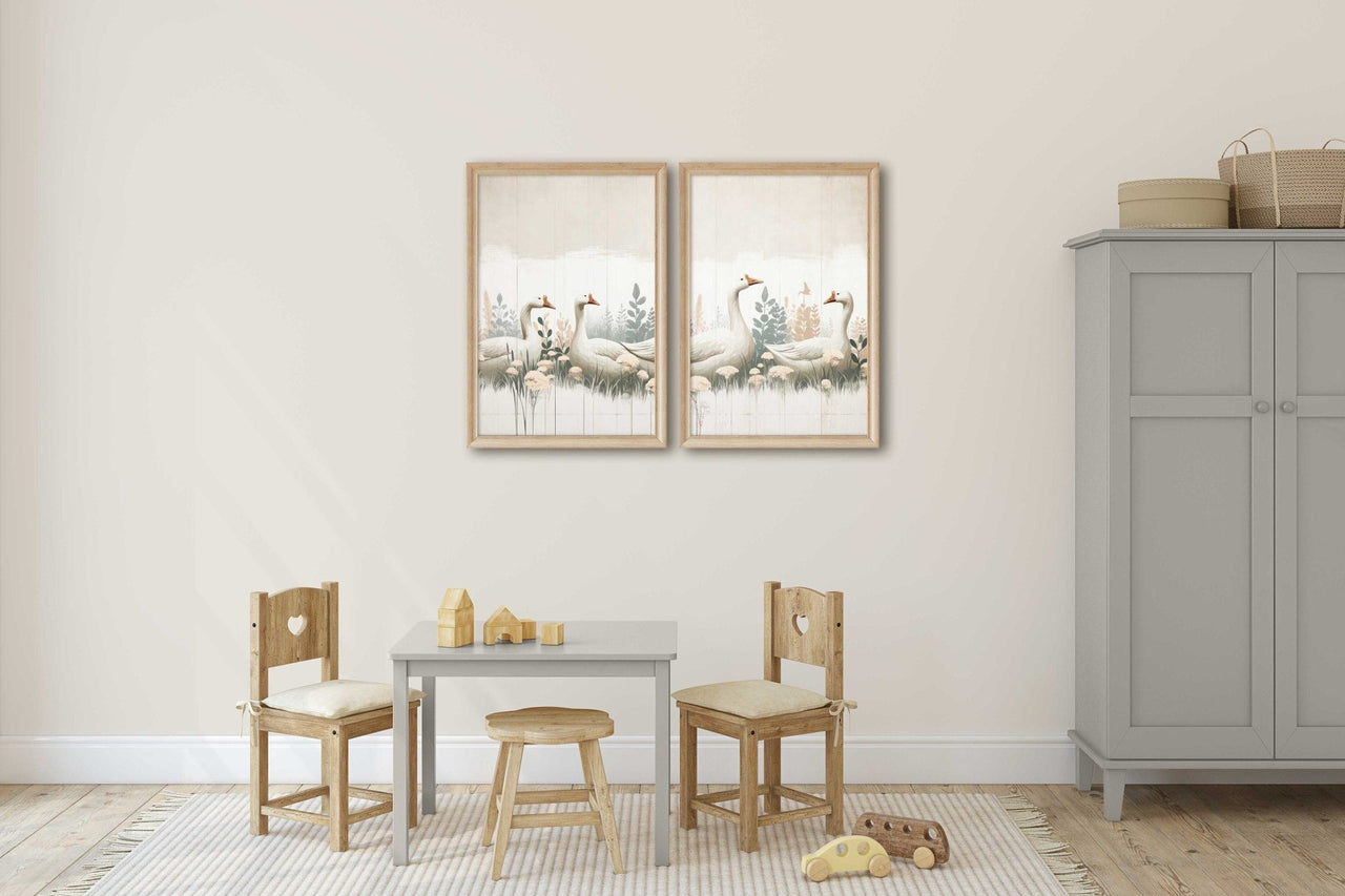 Farm Goose Wall Art – Animal Living Room Print • Set of 2