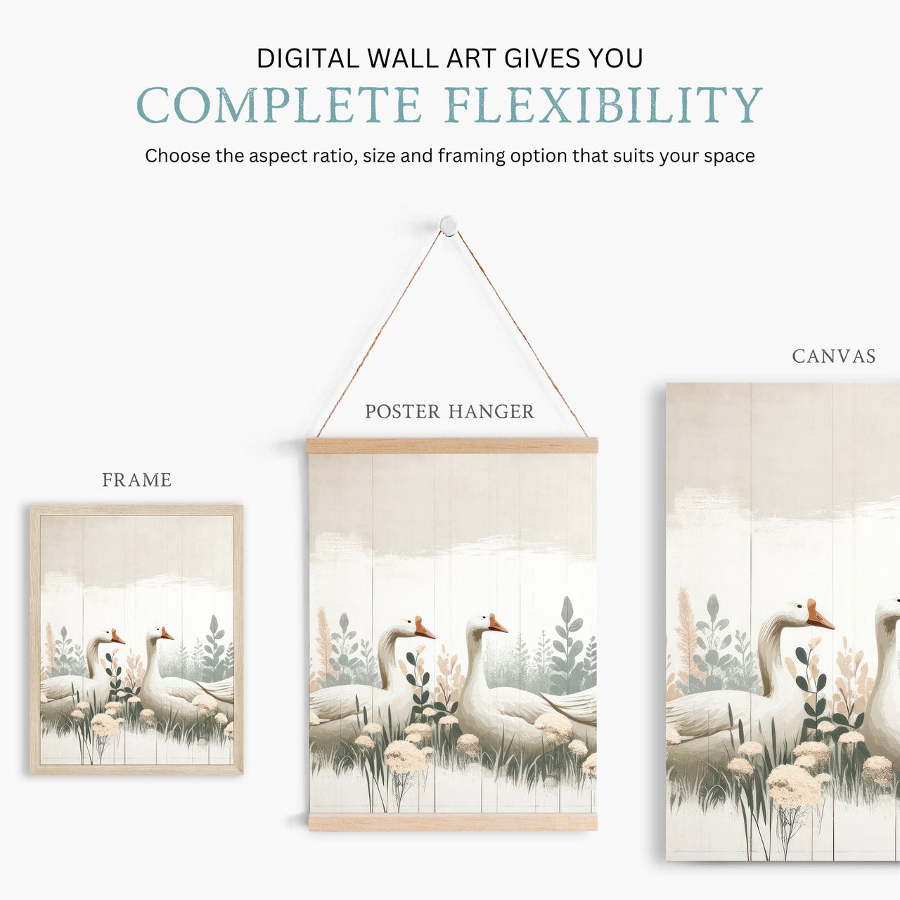 Farm Goose Wall Art – Animal Living Room Print • Set of 2