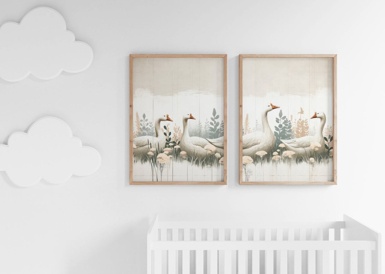 Farm Goose Wall Art – Animal Living Room Print • Set of 2