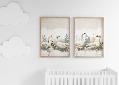 Farm Goose Wall Art, Vintage Animal Print, Rustic Home Decor - WildfieldPrints