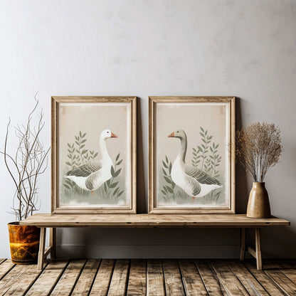 Farm Goose Wall Art, Vintage Animal Print, Rustic Home Decor - WildfieldPrints