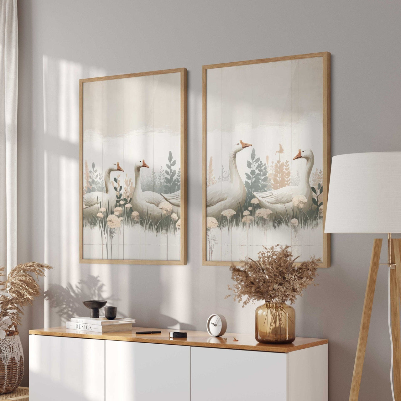 Farm Goose Wall Art – Animal Living Room Print • Set of 2