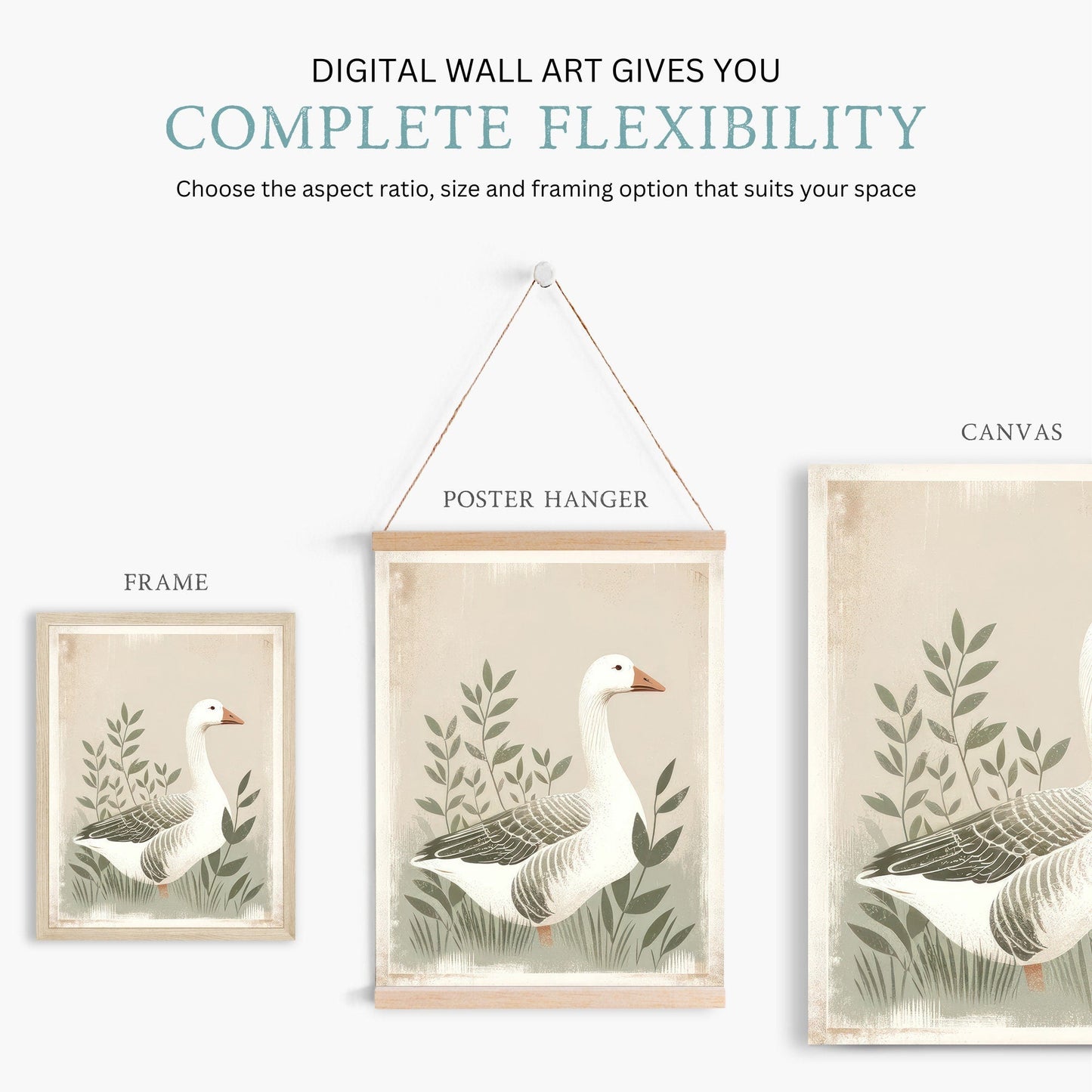 Farm Goose Wall Art, Vintage Animal Print, Rustic Home Decor - WildfieldPrints