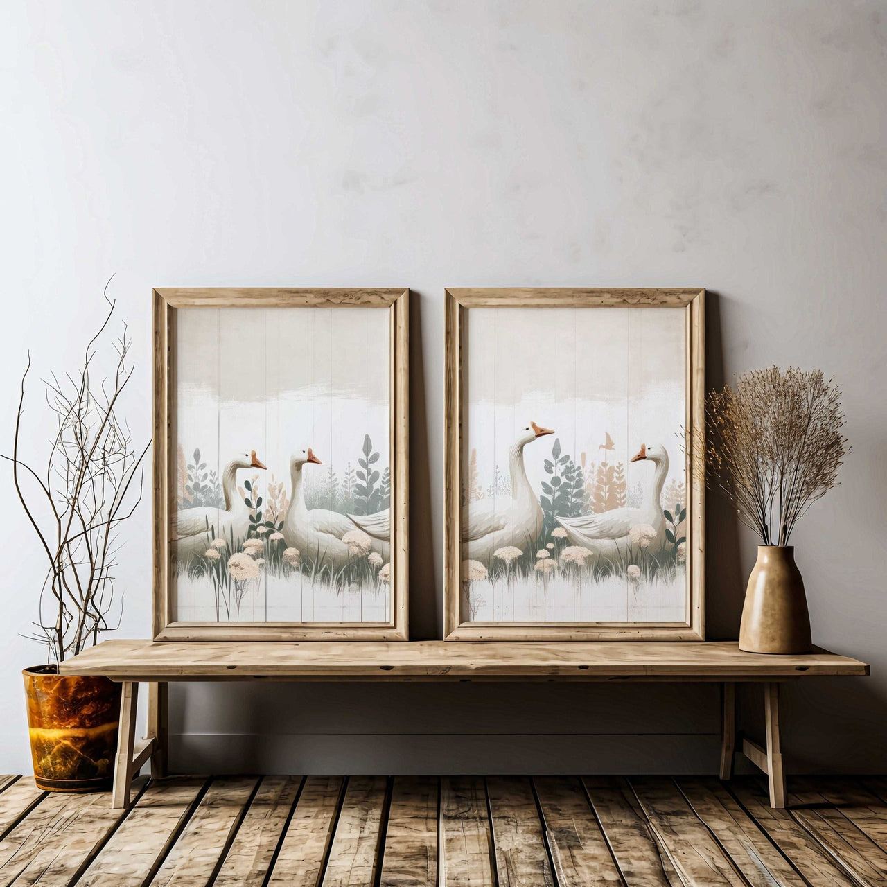 Farm Goose Wall Art – Animal Living Room Print • Set of 2