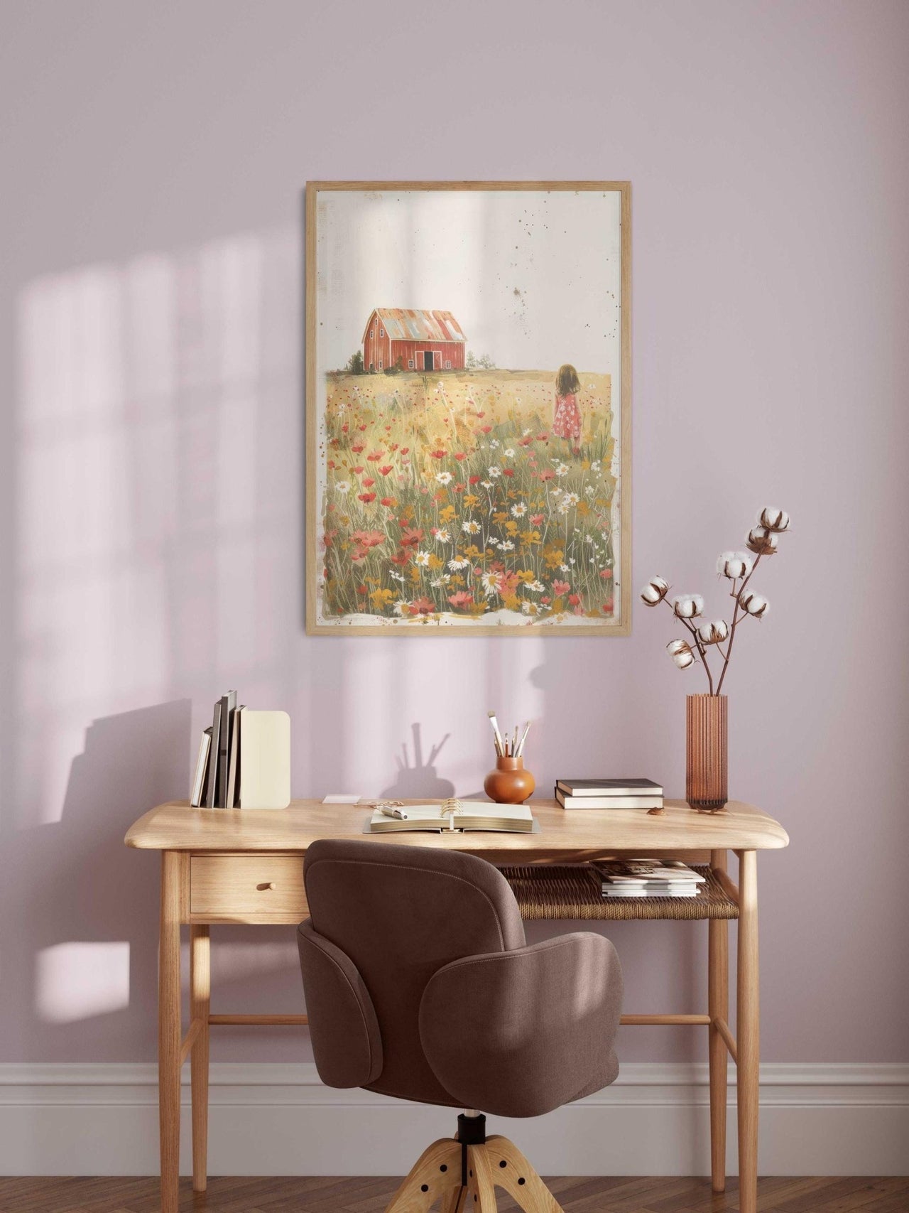 Girl in Wildflower Field Print – Farm Nursery Wall Art for Girls