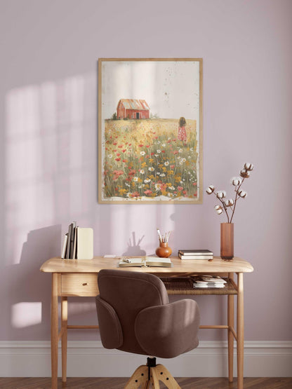 Farm Nursery Decor Girl, Red Barn Painting, Country Wall Decor, Wildflower Field Art, Farmhouse Nursery, Set of 3, Printable Country Art - My Store