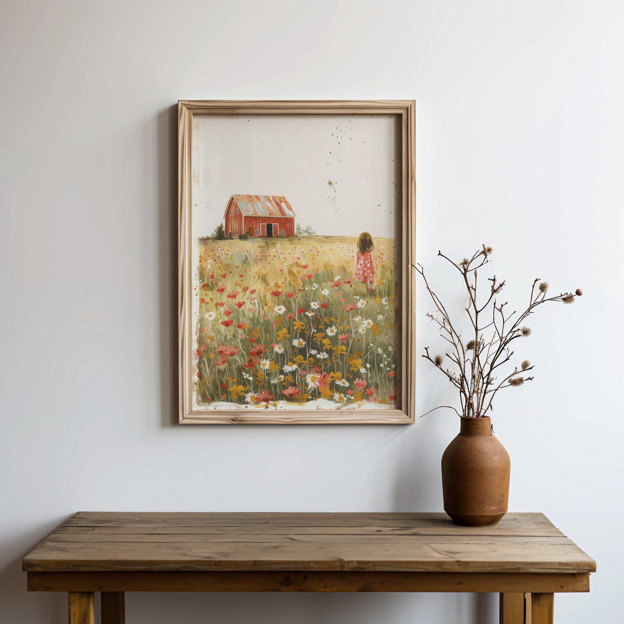 Girl in Wildflower Field Print – Farm Nursery Wall Art for Girls
