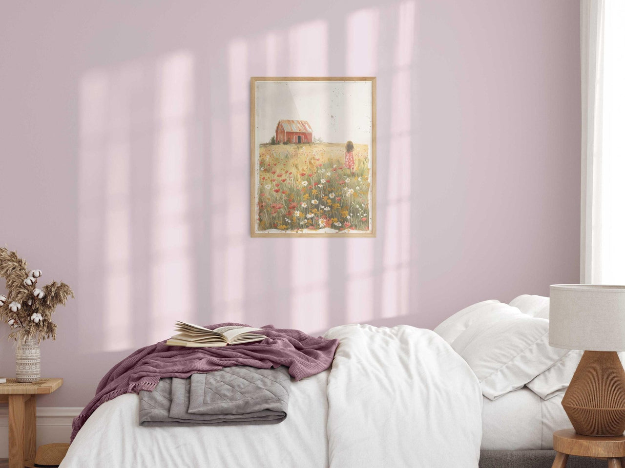 Girl in Wildflower Field Print – Farm Nursery Wall Art for Girls