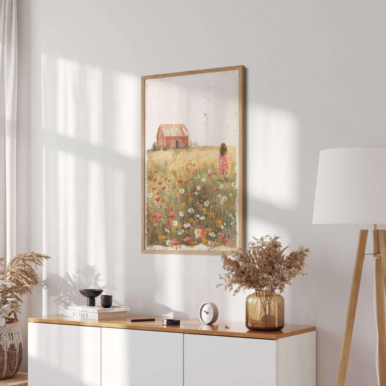 Girl in Wildflower Field Print – Farm Nursery Wall Art for Girls