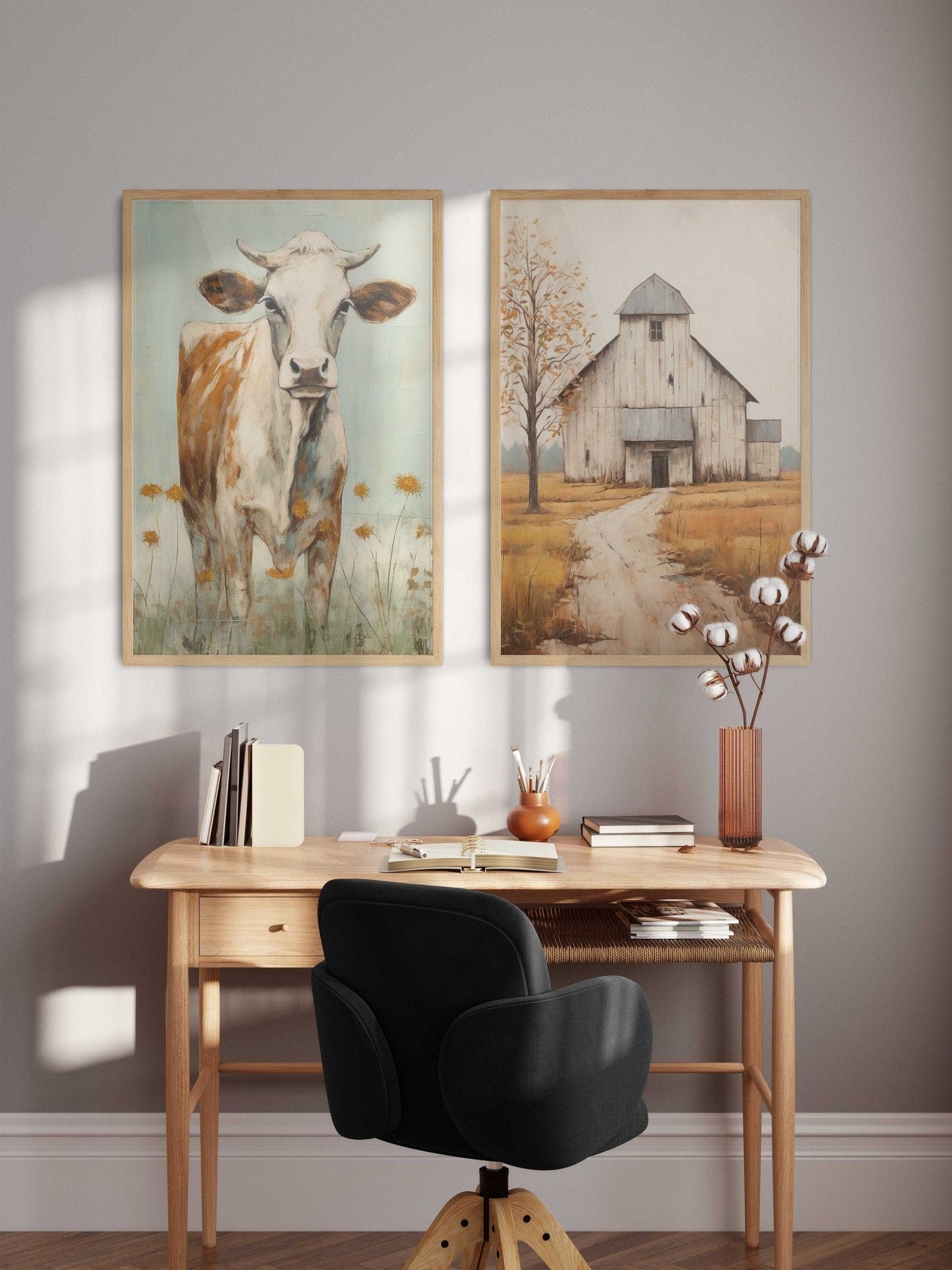 Farmhouse Cow Wall Art, Rustic Home Decor, Farm Animal Print - WildfieldPrints