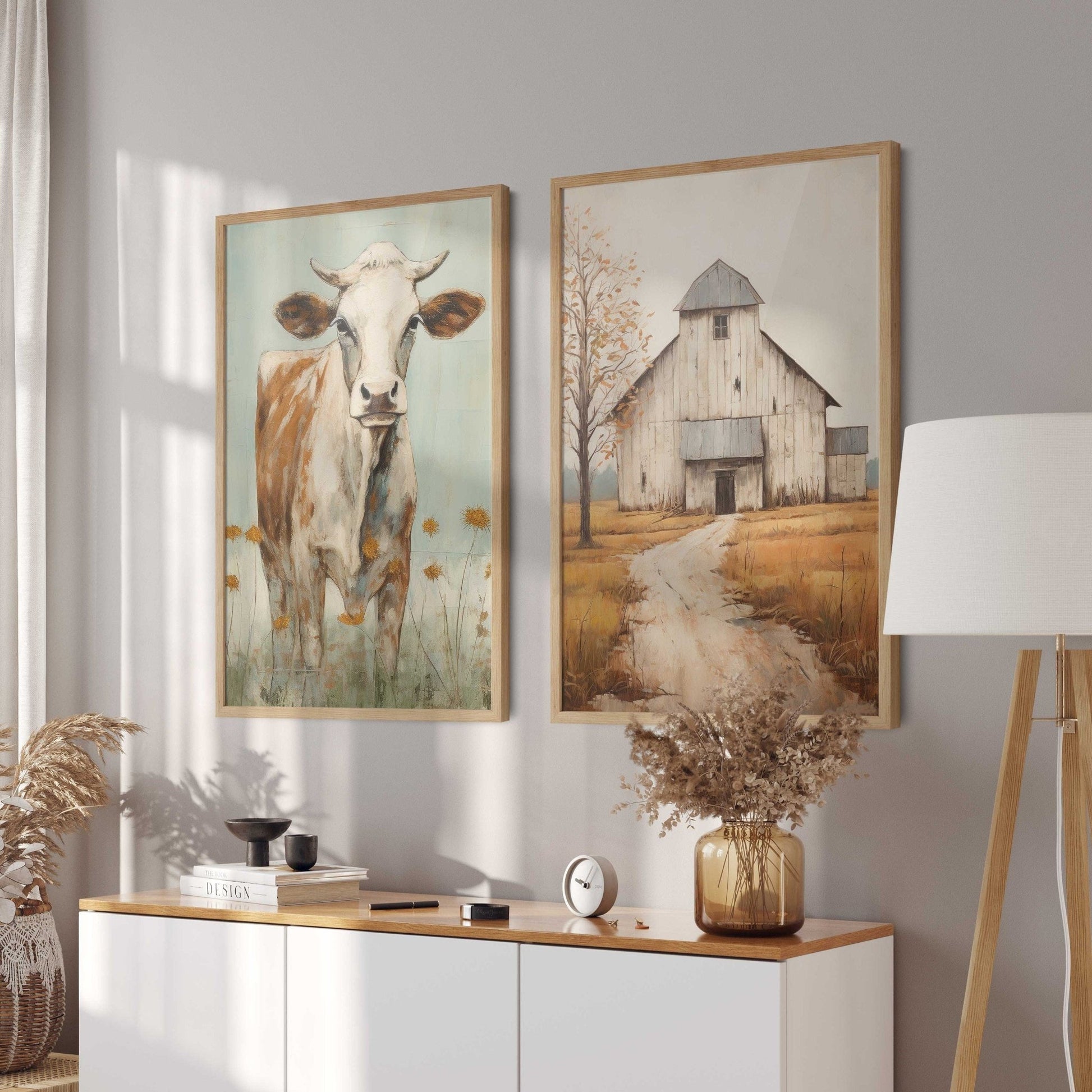 Farmhouse Cow Wall Art, Rustic Home Decor, Farm Animal Print - WildfieldPrints