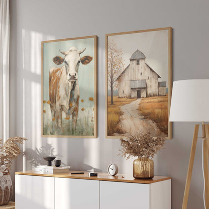 Farmhouse Cow Wall Art, Rustic Home Decor, Farm Animal Print - WildfieldPrints