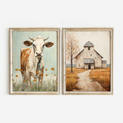 Farmhouse Cow Wall Art, Rustic Home Decor, Farm Animal Print - WildfieldPrints