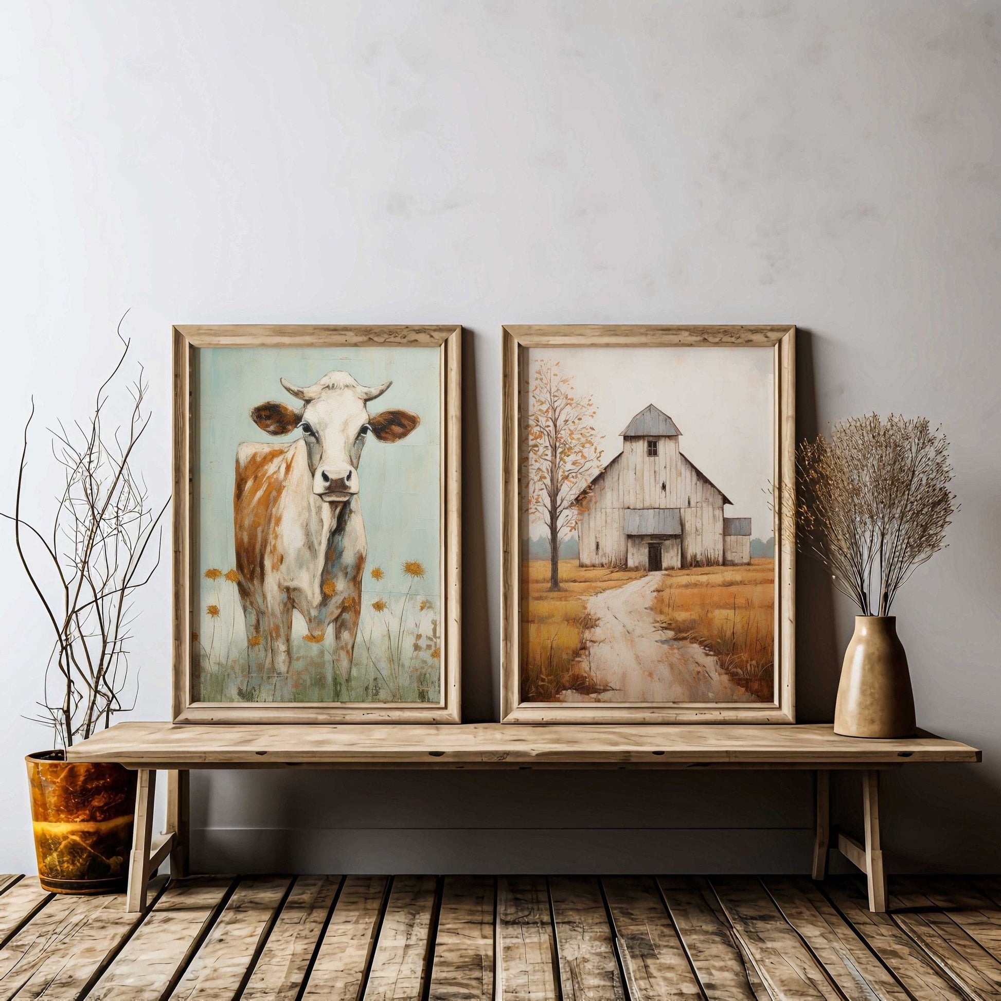 Farmhouse Cow Wall Art, Rustic Home Decor, Farm Animal Print - WildfieldPrints