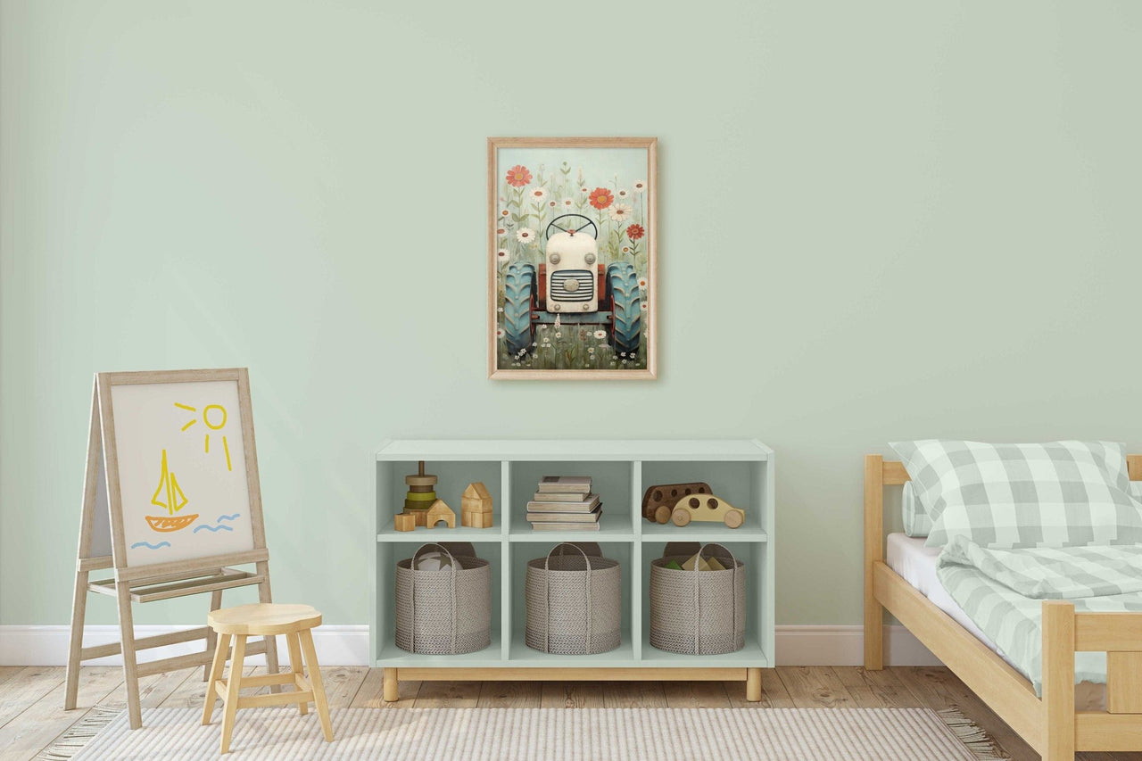 White Tractor Wall Art – Farm Kids Room Decor